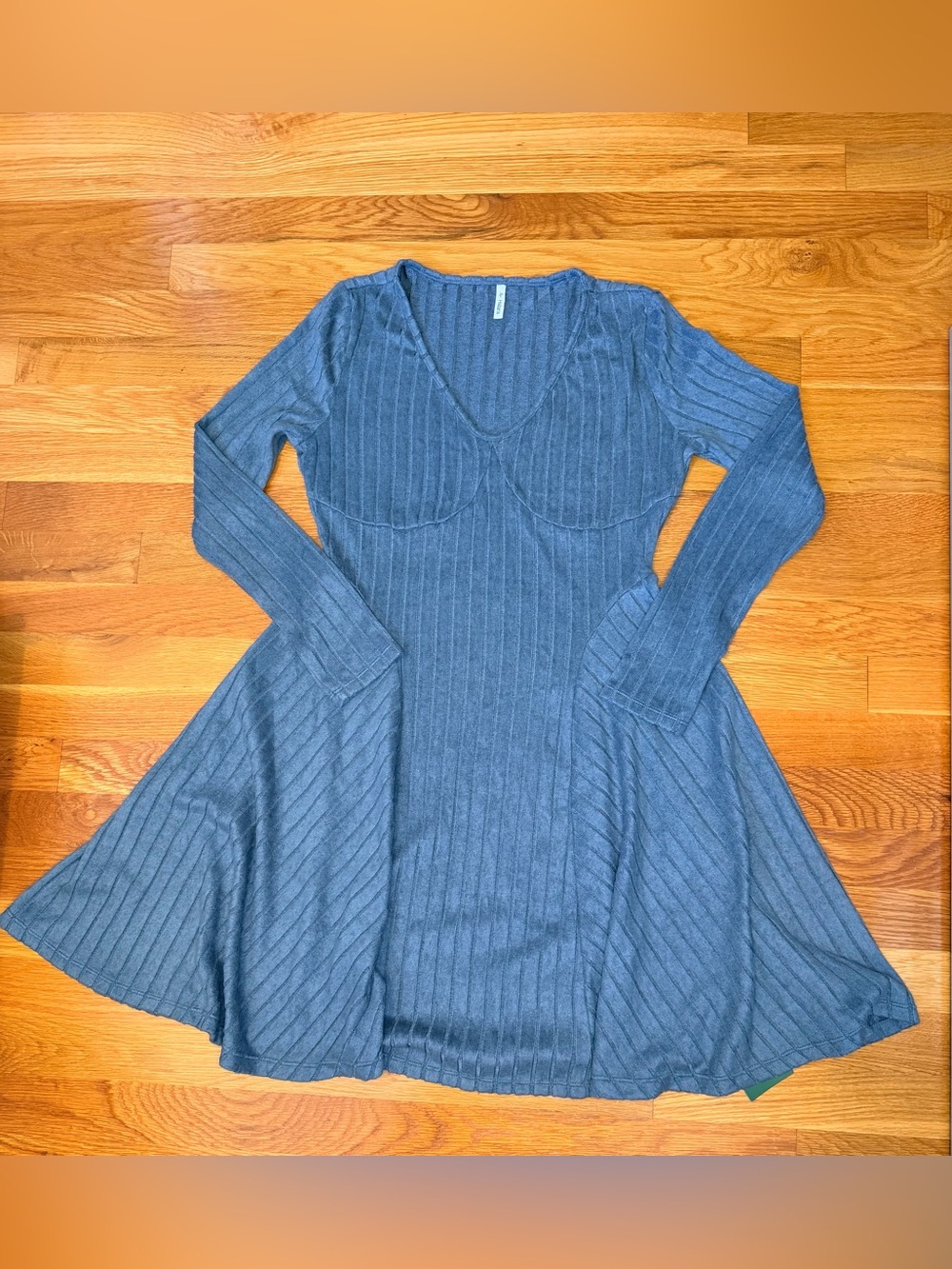 Halara Ribbed Fit & Flare Mini Dress Gray Long Sleeve Corset Style Size M NWT